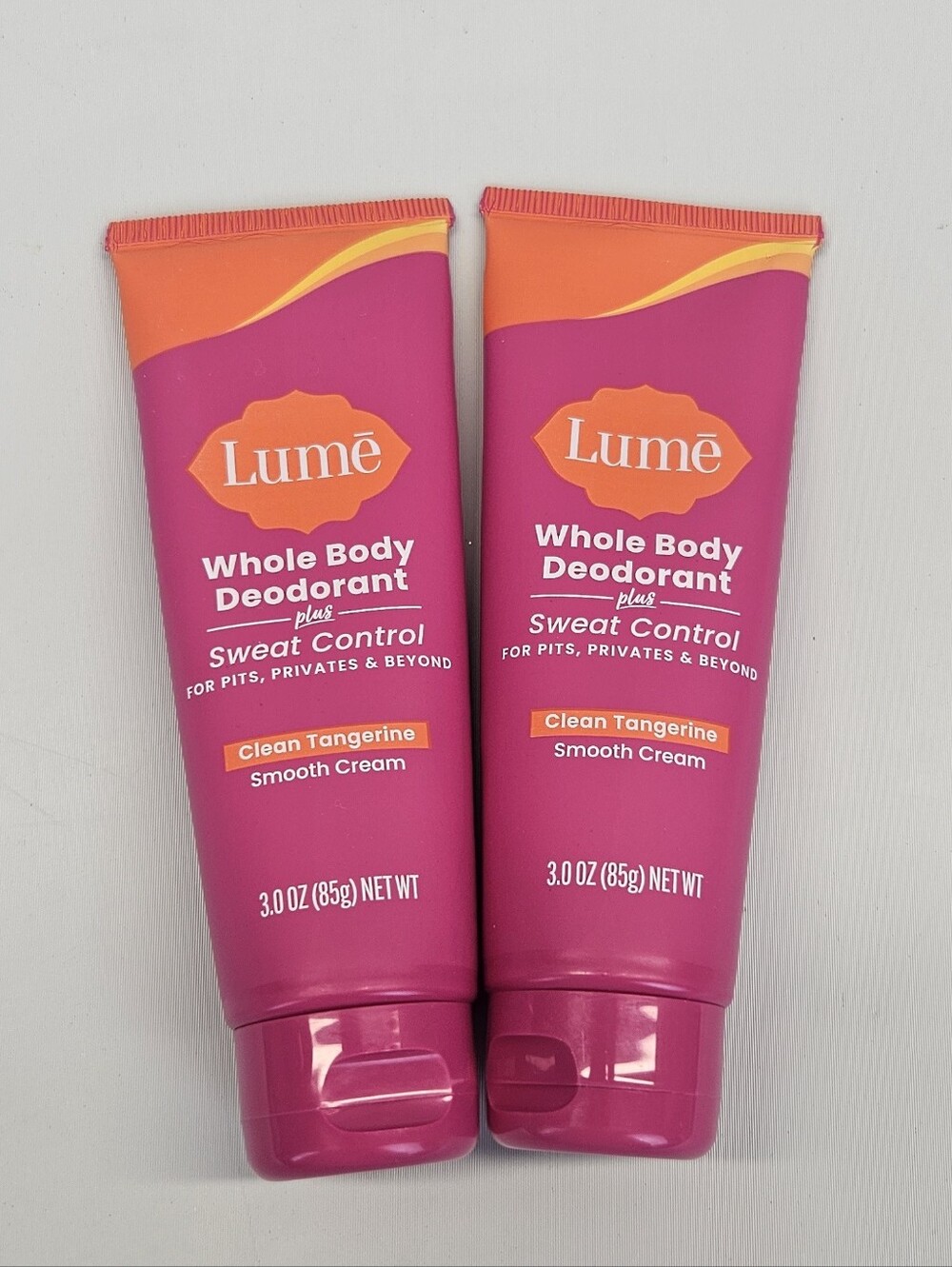 Lume Whole Body Cream Tube Deodorant Clean Tangerine Sweat Control Set Of 2 3oz